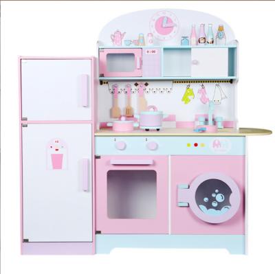 China Pretend Play Toy Set 2021 Wholesale Kids Educational Toys Big Pink Kitchen Toy With Refrigerator And Sink for sale