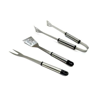 China Custom Easily Cleaned Metal BBQ Tool Kit BBQ Tool Kit 3pcs BBQ Utensil Tool Kit Fork Spatula Tongs BBQ Grill Tool for sale