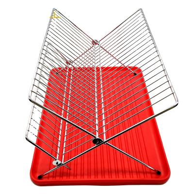 China Sustainable Steel Plating Foldable X Shape Small Shelf 2-Tier Dish Drainers With Drainer for sale