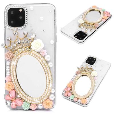 China 3D Crystal Bling Shiny Rhinestone Diamond Shockproof Luxury Handmade Mirror Clear PC Cell Phone Case for iphone 11 12 13 pro Max Case for sale