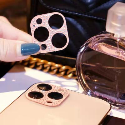 China New 3D Diamond Luminous Circle Camera Lens Mobile Phone Screen Protector Cover For iPhone 11 12 13 series for sale