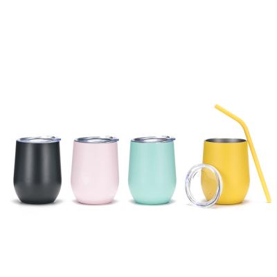 China Sustainable Drinking 12oz Wine Egg Shape Cup Leak Proof Vacuum Stainless Steel Tumbler With Lid And Straw for sale