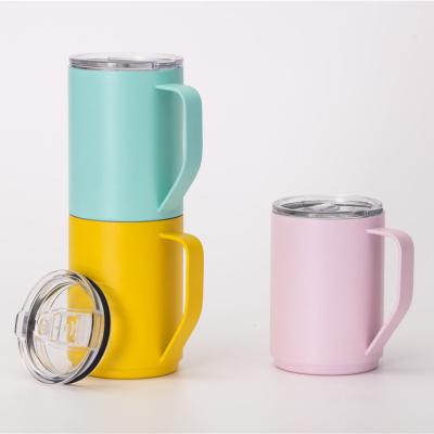 China Sustainable Custom Logo 450ml Tumbler Double Wall Stainless Steel Vacuum Insulated Travel Mug With Handle And Lid for sale