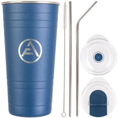 China Sustainable Hot Selling Amazon Coffee Mug 16oz Style Reusable Single Tumbler Cups Stainless Steel With Two Lids And Two Straws for sale