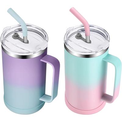 China Sustainable 24 oz Insulated Coffee Mug with Handle, Double Wall Stainless Steel Mugs with Lid and Straw For Cold and Hot Drinks for sale