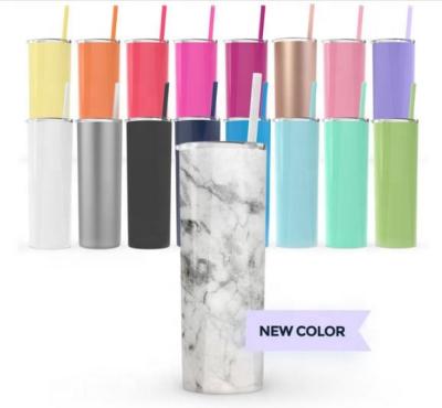 China Hot Selling PORTABLE 20oz Tapered Modern Skinny Tumbler Double Wall Stainless Steel Tumbler With Straw Lid for sale