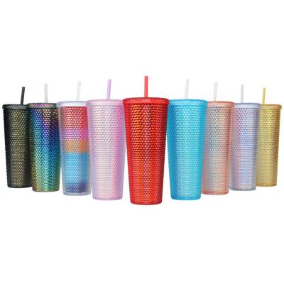 China 100% BPA Straw Cup With Leak Proof Cup Lid 710ml Viable Double Walled Water And Coffee Straw Free Perfect Use For Iced for sale