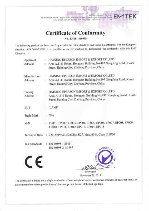 CE - Haining Eperson Import&Export Co., Ltd.