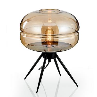 China Amber Glass Metal Base Smoky Green Desk Modern Bedroom Table Near Lamp for sale