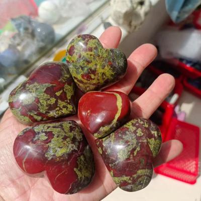 China China Natural Gemstone Polished Hand Carved Dragon Blood Stone Heart Healing Crystal Heart for sale