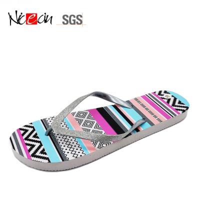 China PE Flat Beach Woman Slippers Summer Spring Pop Pop Printing Flip Flop for sale