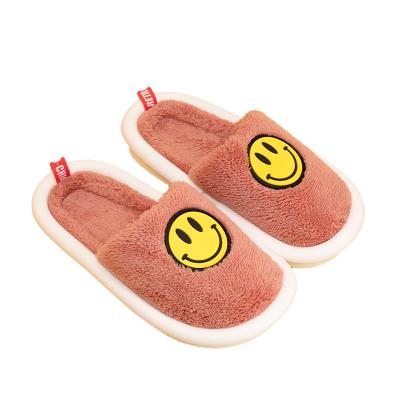 China CUSHIONING New Design Smile Face Couples Fuzzy Slippers Fashion Fur Winter Cotton Indoor Slippers for sale