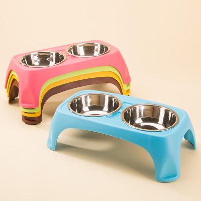 China Sustainable Stainless Steel Double Pet Bowls Food Water Feeder For Dog Puppy Cats Pets Supplies Feeding Dishes for sale