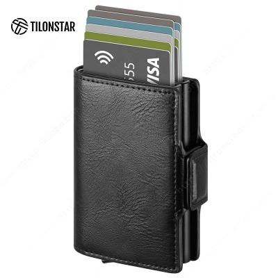 China Normcore Aluminum ID Card / Minimalist Custom Double Wallet To Block Credit Card Carbon Fiber Business Minimalist Pop Up Wallet Leather Card Holder for sale