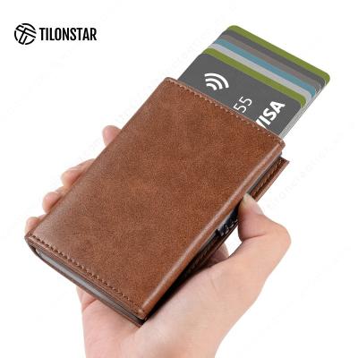 China RFID Blocking Protect Rfid Wallet Genuine Leather Anti Theft Smart Noise Up Card Holder Wallets Business Credit Card Holder Aluminum Case for sale