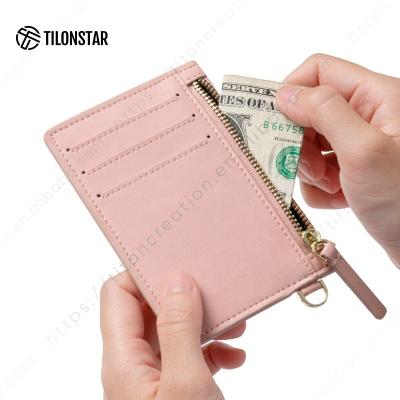 China Simple Design Anti-theft Color RFID Roomy Pure Minimalist Wallets for Men and Women RFID Front Pocket Leather Card Holder Wallet for sale