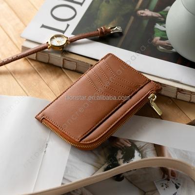 China Factory High Quality Slim Convenient Women's Leather Wallet Contract Anti Theft Small RFID Blocking Credit Cards Case Purse With Zipper Pocket for sale