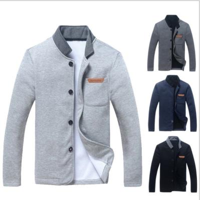 China Spring Breathable Autumn Fashion Casual Men Single Buckle Solid Color Long Sleeve Sweater Collar Jacket for sale