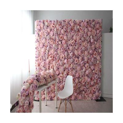 China Custom CB-048 Silk Rose Flower Wall Panel Backdrop 3d fabric flower head fabric back+ CB-048 artificial flower decorative wall for sale