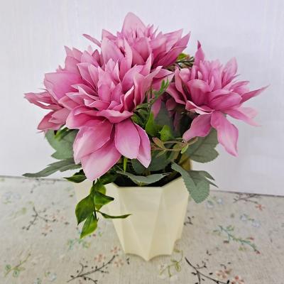 China New Natural Dahlia Green Plant Home Office Simulation Touch Decorative Potted Plant for sale