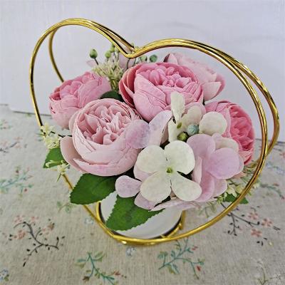 China Natural touch love wrought iron decoration shopping mall window bar rose decoration simulation flower for sale