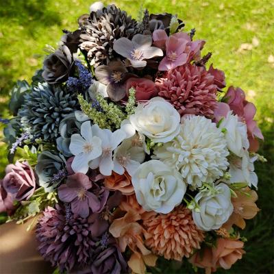 China Natural Touch 5 Prongs Wedding Background Props Arch Decoration Home Office New Pink Hydrangea Artificial Flowers for sale