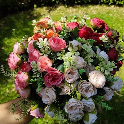 China Natural Touch 5 Head Wedding Background Props Arches Home Office Decoration New Rose Artificial Flowers for sale