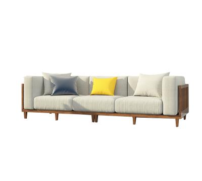 China Solid Wood Slats Cream Fabric Solid Wood Sofa With Side And Back Slats for sale