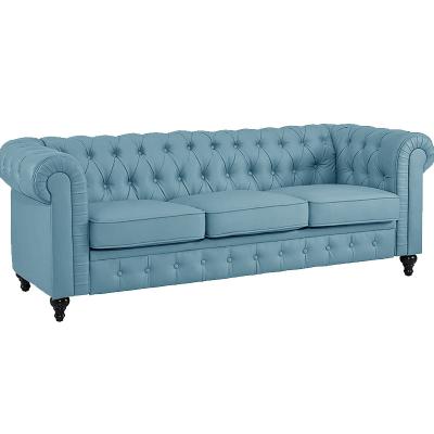 China Ornate Chesterfield sofa with rolled arms, blue tufted cushions for sale