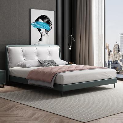 China All available size 150*200cm queen size leather soft bedroom furniture wooden frame bed solid wooden beds for sale