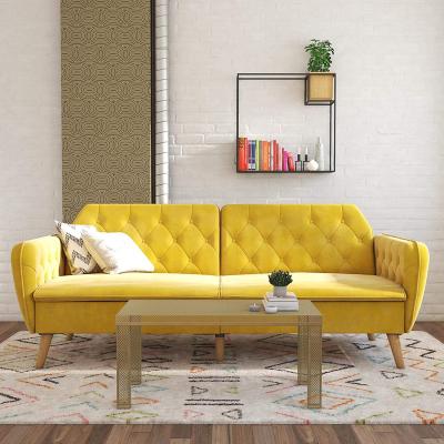 China Extended Futon Sofa Cum Bed Yellow Folding Bedroom High Density Foam Elegant Modern Tufted Sleeper Sofa Cum Bed Yellow for sale