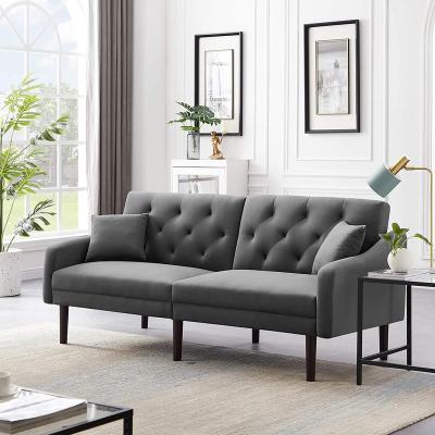 China Stylish Fabric Stretch Velvet Sofa Cum Bed With Legs Modern Living Room Wooden Recliner High Quality Folding Gray 2021 for sale