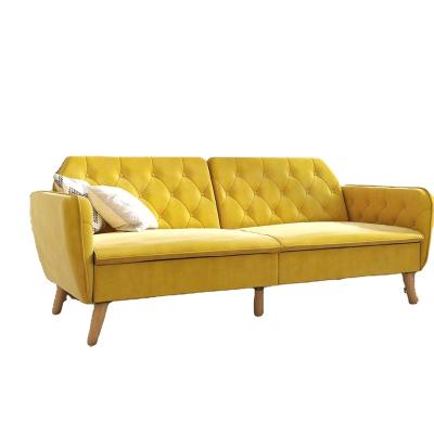 China Exclusive Modern Bedroom Tufted Sofa Bed, Multifunctional Futon Extended Sleeper Couch, Yellow for sale