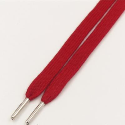 China Custom Viable Cotton Polyester Flat Cord With End Tips Tie For Hoodie Pants Drawstrings Laces for sale