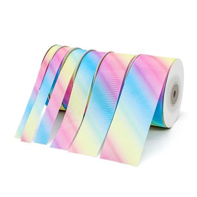 China Other Gradient Rainbow Webbing 2cm Polyester Webbing 2cm Jacquard Polyester Eco Friendly Colorful 20mm Heat Transferred Printing Webbing for sale