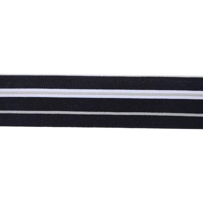 China Kaya Knitted Nylon Polyester Black Elastic Band Stretch 36mm White Striped Elastic Band High Elastic Webbing for sale