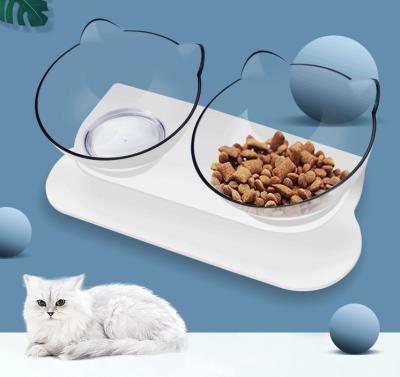 China Sustainable Cat Double Food Bowl Pet Food Water Raised Pet Feeding Bowl With Raised Rack for sale