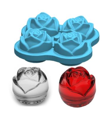 China Viable Rose Silicone Ice Tray with Lid Big Round Shape Silicone Ice Mold for sale