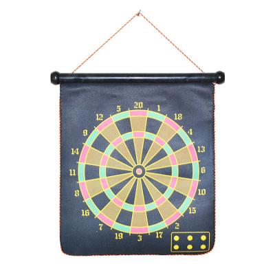 China PP fabric+plush+adhesive tape hot sale indoor sports game toy 17 inch 6 darts roll up magnetic dart board for sale