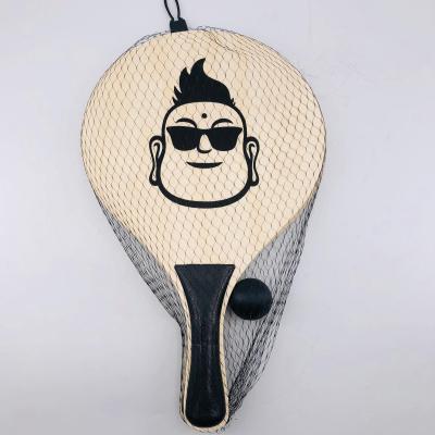 China Cheap Custom Cypress Outdoor Promotional Beach Racket Wooden Beach Ball Racket For Promotional Gifts Paddle Ball Bat Set In Summer Game for sale