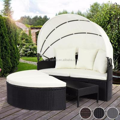 China Water Render Polyrattan Sun Island Folding Bed Sofa Polyrattan Lounge Garden Furniture With Hinged Roof And Table (75 x 45 x 27 cm Resistant) for sale