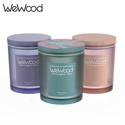 China Fashionalbe Purple Matte Candle Container Colored Frosted Empty Scented Wood Lid Glass Candle Jars for sale