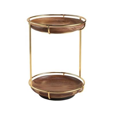 China Desktop Minimalist Wooden Multi Function Double Compartment Jewelry Storage Non-Skid Rotary Circular Trays for sale