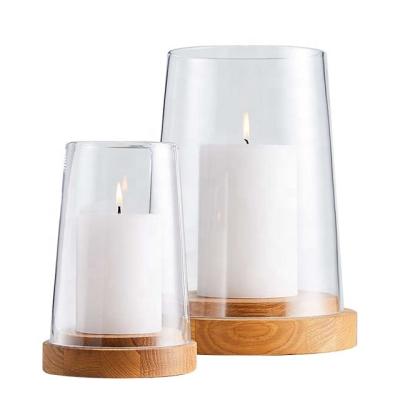 China Europe Indoor Home Decorative Round Candle Glow Table Candle Powdered Glass Flickering Cover and Wood Base for sale