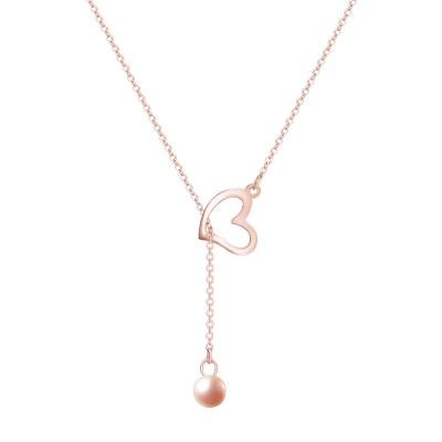 China Fashion Cute Jewelry Accessories Stainless Steel Rose Gold Chains Heart Charm Pearl Necklace for sale