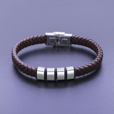 China New Arrival CLASSIC Men's Vintage Handmade Braided Leather Bracelet Clasp Leather Genuine Leather Magnetic Bracelet for sale