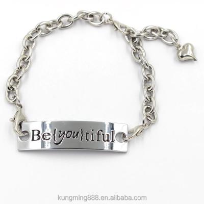 China Decoration stainless steel stamped inspirational words “be you” tiful bracelet with chains for sale