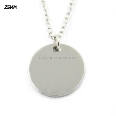 China 25MM Stainless Steel Round Metal Plate Charm Free Logo Engraved Necklace for sale