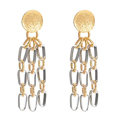 China New Trendy Fashion Exaggerate Metal Tassel Long Chain Geometric Round Dangle Earrings For Women for sale