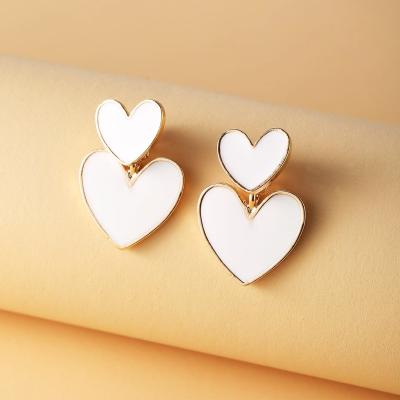 China New 2022 Fashion TRENDY Bohemian Glaze Double White Love Heart Stud Earrings For Women for sale